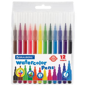 Фломастеры BRAUBERG "PREMIUM", 12 цветов, КЛАССИЧЕСКИЕ, вентилируемый колпачок, ПВХ-упаковка с европодвесом, 151934 - Премиум Сервис