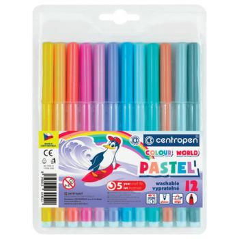 Фломастеры ПАСТЕЛЬНЫЕ 12 ЦВЕТОВ CENTROPEN "Colour World Pastel", смываемые, 7550/12TP, 7 7550 1287 - Премиум Сервис