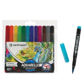 Маркеры-кисти акварельные 12 ЦВЕТОВ CENTROPEN "Aquarelle", линия письма 1-9 мм, 8683/12ET, 6 8683 1201 - Премиум Сервис