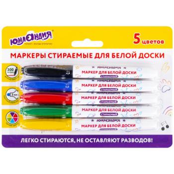 Маркеры стираемые для белой доски НАБОР 5 ЦВЕТОВ, ЮНЛАНДИЯ "COLORWAY", 3 мм, 152099 - Премиум Сервис