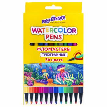 Фломастеры ЮНЛАНДИЯ "ВОДНЫЙ МИР", 24 цвета, трехгранные, вентилируемый колпачок, картон, 152183 - Премиум Сервис