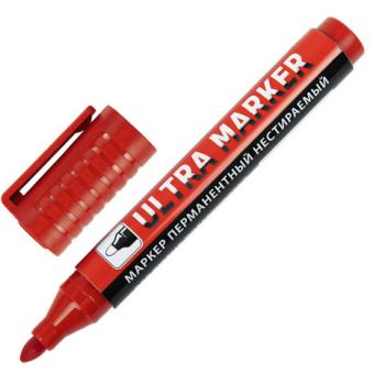 Маркер перманентный ULTRA MARKER, КРАСНЫЙ, 3,5 мм, с клипом, BRAUBERG, 152205 - Премиум Сервис