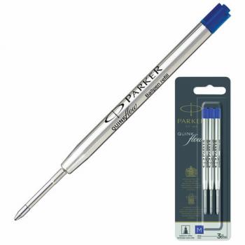 Стержни шариковые PARKER "Quinkflow", НАБОР 3 шт., линия письма 1 мм, блистер, синие, 2119152 - Премиум Сервис