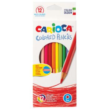 Карандаши цветные CARIOCA (Италия), 12 цветов, грифель 3 мм, шестигранные, заточенные, европодвес, 40380 - Премиум Сервис