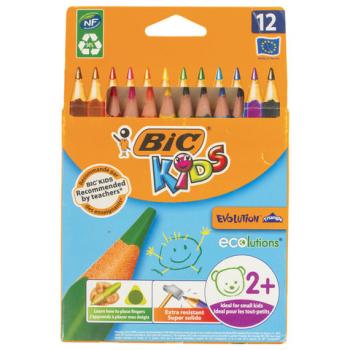 Карандаши цветные утолщенные BIC "Kids Evolution Triangle", 12 цветов, пластиковые, трехгранные, картонная упаковка, 8297356 - Премиум Сервис