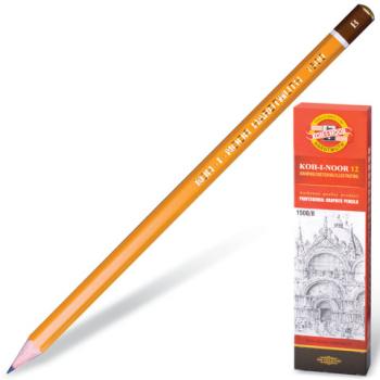 Карандаш чернографитный KOH-I-NOOR 1500, 1 шт., B, корпус желтый, заточенный, 150000B01170RU - Премиум Сервис