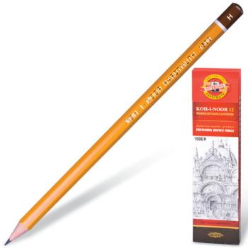 Карандаш чернографитный KOH-I-NOOR 1500, 1 шт., H, корпус желтый, заточенный, 150000H01170RU - Премиум Сервис