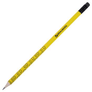 Карандаш чернографитный BRAUBERG, 1 шт., "Смайлики", НВ, c ластиком, корпус желтый, заточенный, 180654 - Премиум Сервис