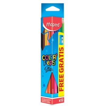 Карандаши цветные MAPED (Франция) "Color'Peps Star", 12 цветов, трехгранные, с точилкой, европодвес, 183213 - Премиум Сервис