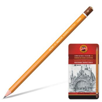 Карандаши чернографитные KOH-I-NOOR, НАБОР 12 шт., "Art", 8В-2H, без резинки, металлическая коробка, 1502012008PL - Премиум Сервис