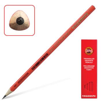 Карандаш чернографитный KOH-I-NOOR, 1 шт., "Triograph", B, трехгранный, без резинки, корпус красный, заточенный, 1802001001KSRU - Премиум Сервис