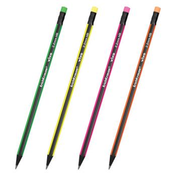 Карандаш чернографитный ERICH KRAUSE, 1шт., "Vivo", HB, черное дерево, с ластиком, корпус ассорти, заточенный, 45623 - Премиум Сервис