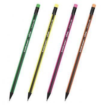 Карандаш чернографитный ERICH KRAUSE, 1шт., "Vivo", HB, черное дерево, с ластиком, корпус ассорти, заточенный, 45623 - Премиум Сервис