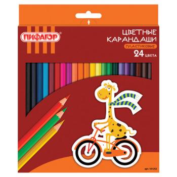 Карандаши цветные ПИФАГОР "ЖИРАФ", 24 цвета, пластиковые, классические заточенные, 181252 - Премиум Сервис
