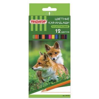 Карандаши цветные ПИФАГОР "ЛЕСНЫЕ ЖИТЕЛИ", 12 цветов, пластиковые, классические, заточенные, 181334 - Премиум Сервис