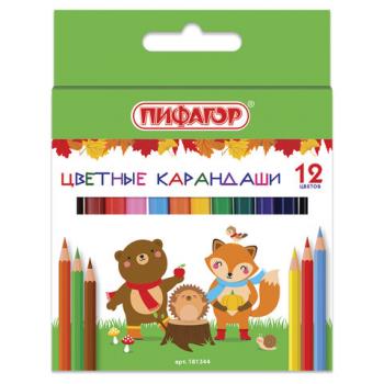 Карандаши цветные ПИФАГОР "МАЛЫШИ-КАРАНДАШИ", 12 цветов, укороченные, заточенные, 181344 - Премиум Сервис