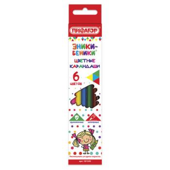 Карандаши цветные ПИФАГОР "ЭНИКИ-БЕНИКИ", 6 цветов, классические, заточенные, 181345 - Премиум Сервис
