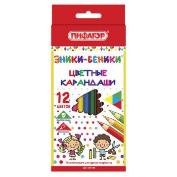 Карандаши цветные ПИФАГОР "ЭНИКИ-БЕНИКИ", 12 цветов, классические, заточенные, 181346 - Премиум Сервис