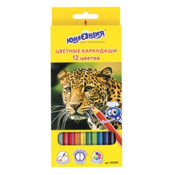 Карандаши цветные ЮНЛАНДИЯ "МИР ЖИВОТНЫХ", 12 цветов, классические заточенные, 181383 - Премиум Сервис