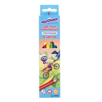 Карандаши цветные ЮНЛАНДИЯ "ЮНЛАНДИК БЫСТРЕЕ ВСЕХ", 6 цветов, трехгранные заточенные, 181387 - Премиум Сервис