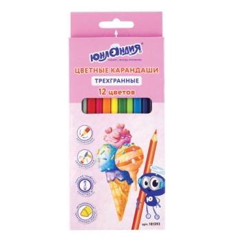 Карандаши цветные ЮНЛАНДИЯ "СЛАДКИЕ ИСТОРИИ", 12 цветов, трехгранные заточенные, 181393 - Премиум Сервис