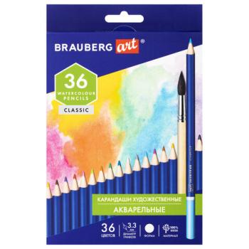 Карандаши художественные цветные акварельные BRAUBERG ART CLASSIC, 36 цветов, грифель 3,3 мм, 181531 - Премиум Сервис