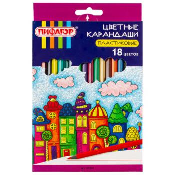 Карандаши цветные ПИФАГОР "СКАЗОЧНЫЙ ГОРОД", 18 цветов, черный пластик, заточенные, 181584 - Премиум Сервис
