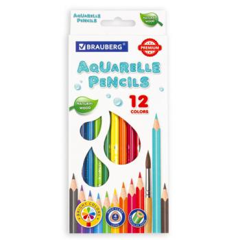 Карандаши цветные акварельные BRAUBERG PREMIUM AQUARELLE, 12 цветов, грифель мягкий 4 мм, 181671 - Премиум Сервис