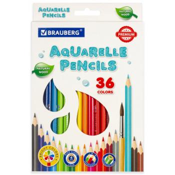 Карандаши цветные акварельные BRAUBERG PREMIUM AQUARELLE, 36 цветов, грифель мягкий 4 мм, 181674 - Премиум Сервис