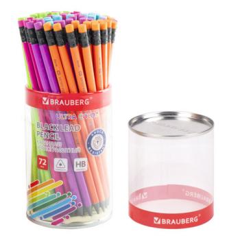 Карандаш чернографитный BRAUBERG "ULTRA COLOR", 1 шт., HB, с ластиком, пластиковый, 181708 - Премиум Сервис
