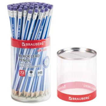 Карандаш чернографитный BRAUBERG "GX-100", 1 шт., HB, с ластиком, корпус синий, 181720 - Премиум Сервис