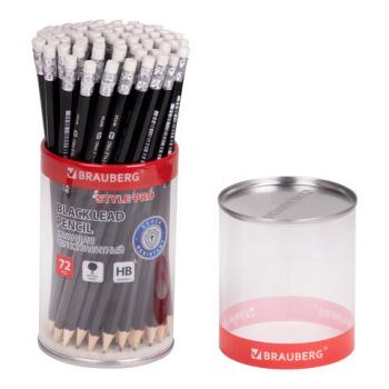 Карандаш чернографитный BRAUBERG "Style PRO", 1 шт., HB, с ластиком, корпус черный, 181723 - Премиум Сервис