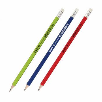 Карандаш чернографитный STAFF "Basic" BLP-744, 1 шт., НВ, с ластиком, пластик, корпус ассорти, 181744 - Премиум Сервис