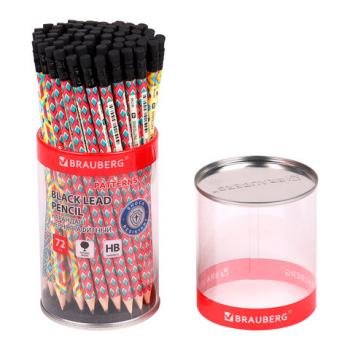 Карандаш чернографитный BRAUBERG "PATTERNS", 1 шт., HB, с ластиком, корпус ассорти, 181748 - Премиум Сервис