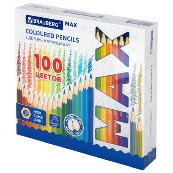 Карандаши цветные супермягкие яркие классические BRAUBERG MAX, 100 цветов, грифель 3,3 мм, 181862 - Премиум Сервис