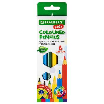 Карандаши цветные утолщенные BRAUBERG KIDS 6 цветов, грифель 5 мм, 181877 - Премиум Сервис