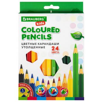 Карандаши цветные утолщенные BRAUBERG KIDS 24 цвета, грифель 5 мм, 181879 - Премиум Сервис