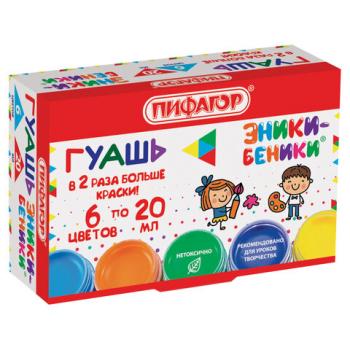 Гуашь ПИФАГОР "ЭНИКИ-БЕНИКИ" 6 цветов по 20 мл, 190287 - Премиум Сервис