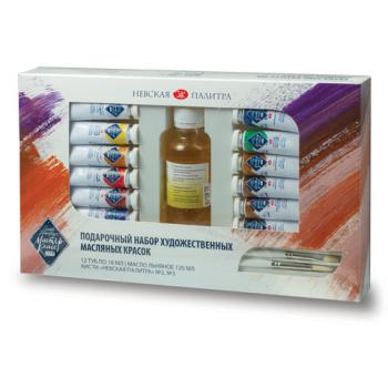Краски масляные художественные "Мастер класс", 12 цветов по 18 мл + масло льняное 120 мл + 2 кисти, 114196, 1141965 - Премиум Сервис