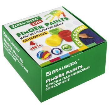 Краски пальчиковые сенсорные для малышей от 1 года, 4 цвета по 40 мл, BRAUBERG KIDS, 192280 - Премиум Сервис