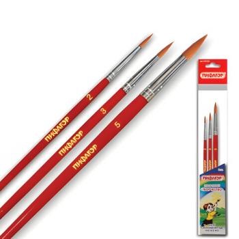 Кисти ПИФАГОР, набор 3 шт. (СИНТЕТИКА: круглые № 2, 3, 5), пакет с европодвесом, 200226 - Премиум Сервис