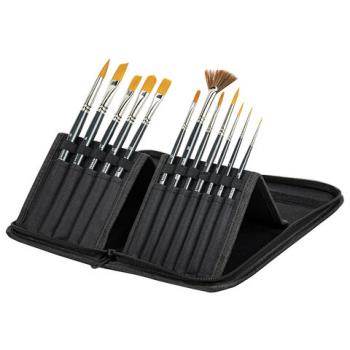 Кисти художественные набор 12 шт. в черном пенале, синтетика, BRAUBERG ART CLASSIC, № 0-14 + веерная, 200966 - Премиум Сервис