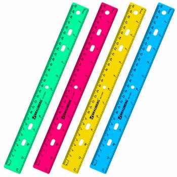 Линейка пластиковая 30 см, BRAUBERG "Crystal", тонированная, ассорти, 210291 - Премиум Сервис