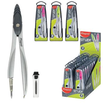 Циркуль MAPED (Франция) "Study", 120 мм, металлический, грифель 2 мм, ассорти, пенал с европодвесом, 119450 - Премиум Сервис