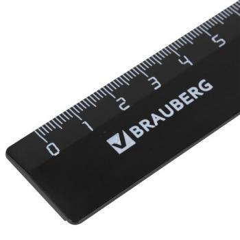 Линейка пластиковая 20 см, BRAUBERG, непрозрачная, черная, 210607 - Премиум Сервис