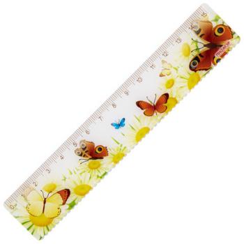 Линейка пластиковая 15 см, ПИФАГОР "Бабочки", цветная печать, с волнистым краем, европодвес, 210635 - Премиум Сервис