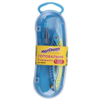 Готовальня ЮНЛАНДИЯ, 2 предмета: пластиковый циркуль 120 мм, грифель, пенал, 210656 - Премиум Сервис