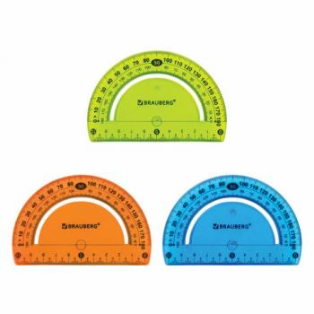 Транспортир 10 см гибкий BRAUBERG "FLEX", пластиковый, 180 градусов, ассорти, европодвес, 210676 - Премиум Сервис