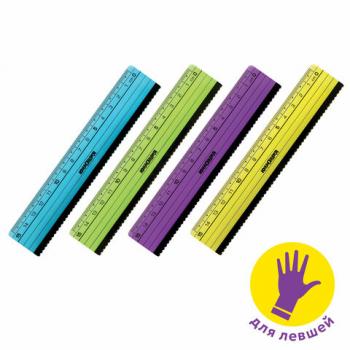 Линейка пластик 15 см ЮНЛАНДИЯ "НЕОНЧИКИ", ассорти, с волнистым краем, для левшей, 210733 - Премиум Сервис