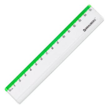 Линейка пластиковая 15 см BRAUBERG "FRESH ZONE", прозрачная, с салатовой шкалой, 210748 - Премиум Сервис